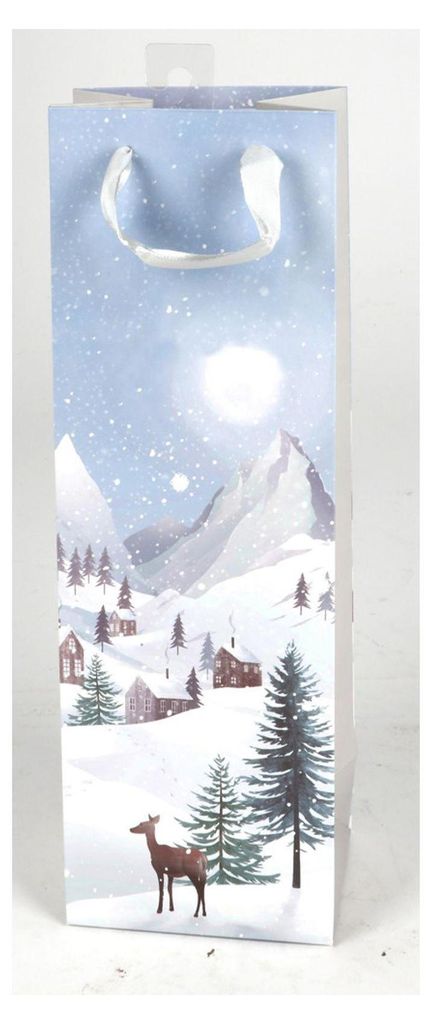 Flaschentasche „Winterland“ ca. 11,5x9x35 cm sortiert | Geschenktasche für Wein & Sekt | Weihnachtliche Flaschenverpackung in Winterdesigns