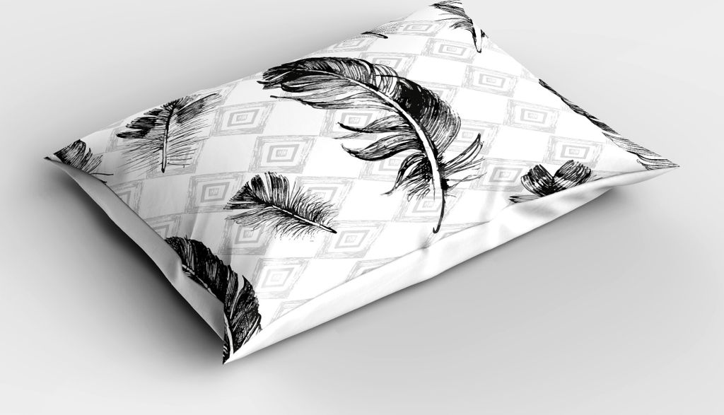 ABAKUHAUS Feder Kopfkissenbezug, Verblasster geometrischer Hintergrund verschachtelte Quadrat-Mosaik-Muster-flaumige Flügel fliegen, 40x80 cm, Sch...