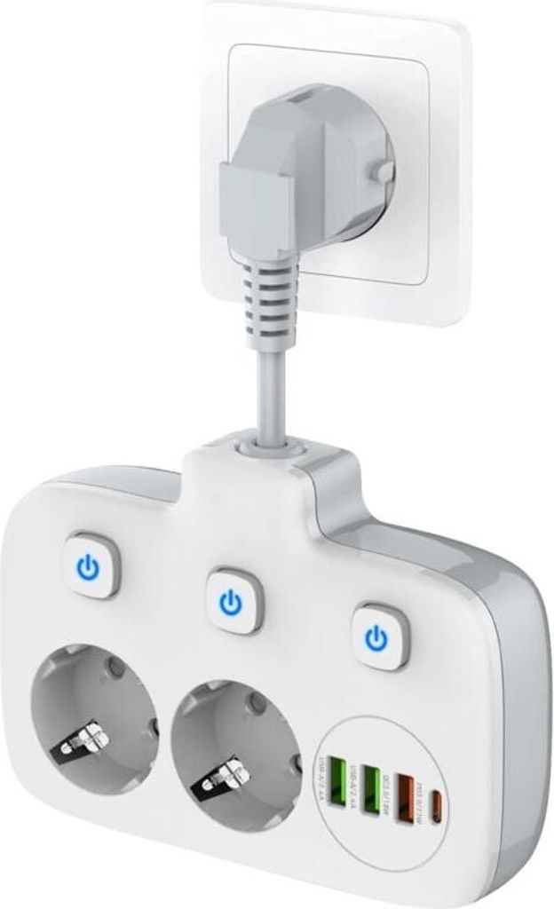 6-in-1-Steckdosenleiste mit Einzelschalter, Überspannungsschutzsteckdose mit 3 Schaltern, Doppelwandsteckdose mit 4 USB-Anschlüssen, Reiseadapter...