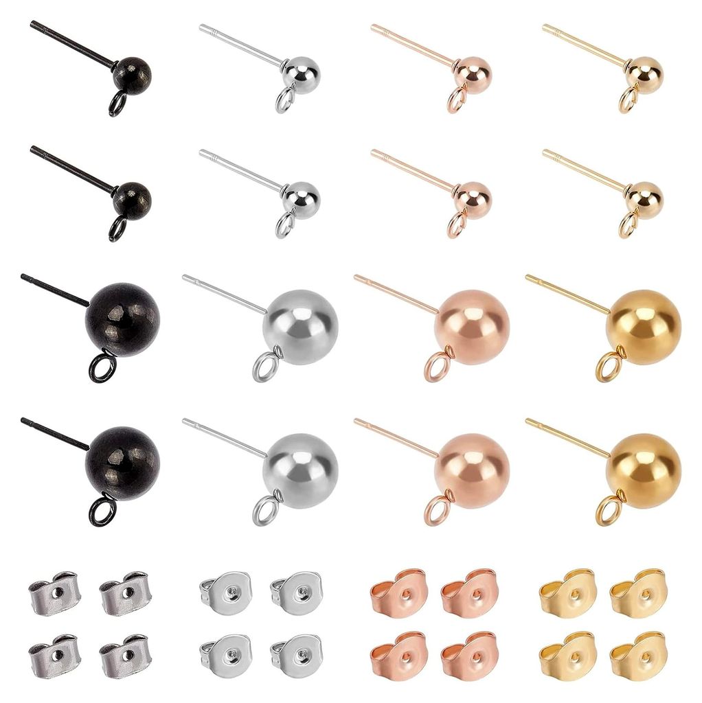 16 Stück 2 Stile 4 Farben Kugel Ohrstecker aus 304 Edelstahl mit Schleife