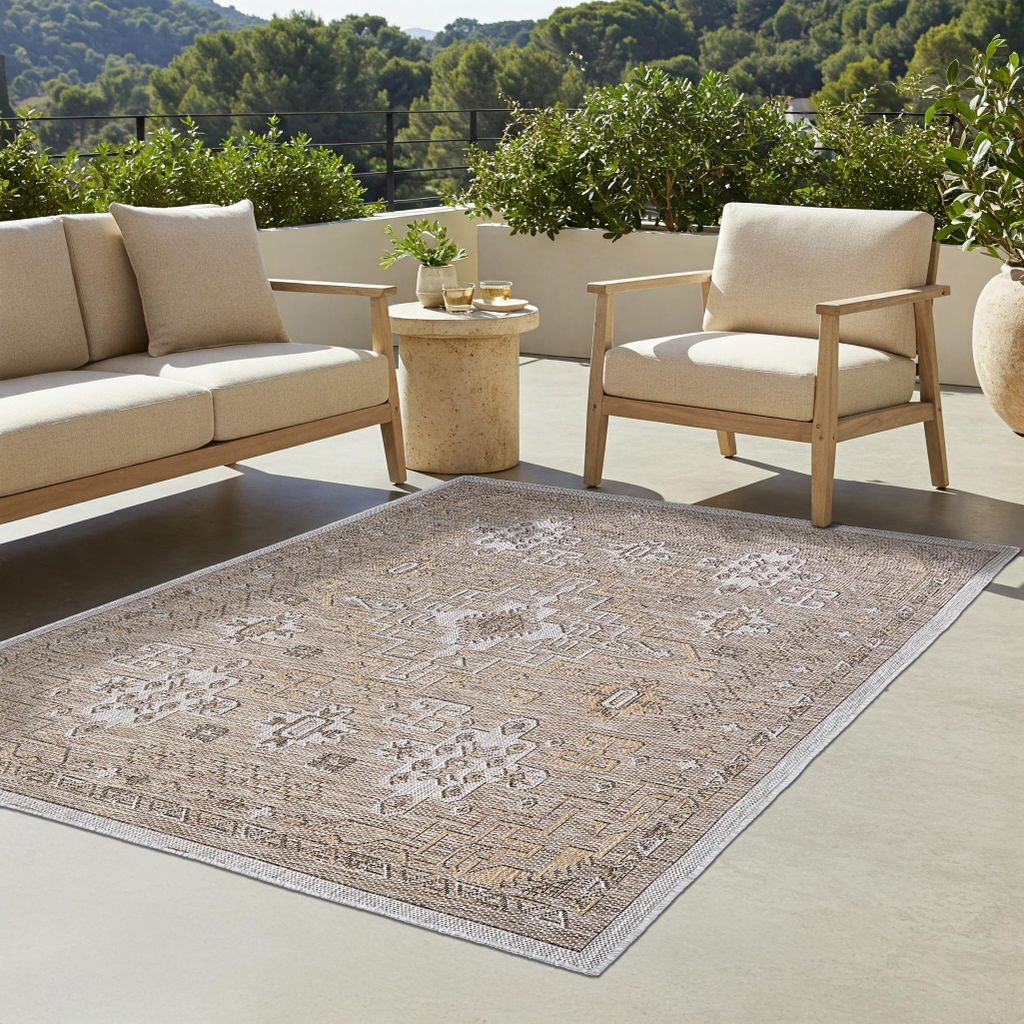 Tapiso Teppich YUCANA Outdoor Braun Balkon UV-beständig 120 x 170 cm