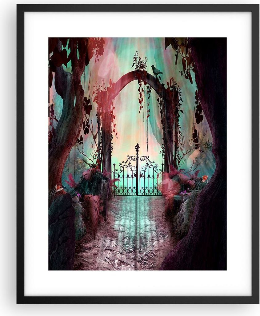 Gerahmtes Poster - Schwarzer Rahmen - Fantasie Tor Garten - 40x50 cm - Wand Bild - Wanddeko - Wandbilder - Kunstposter - Wandposter - Bilderrahmen ...