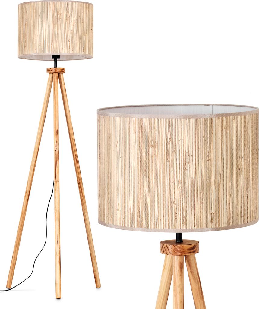 Arenabianca Stehlampe mit Holzfuß und Schirm aus Seegras