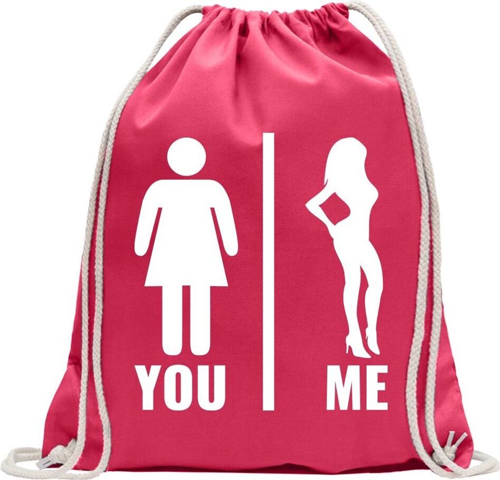 Kiwistar - Turnbeutel - pink - You vs. Me - Frauenvergleich - Fun Rucksack Sport Beutel Gymsack Baumwolle mit Ziehgurt