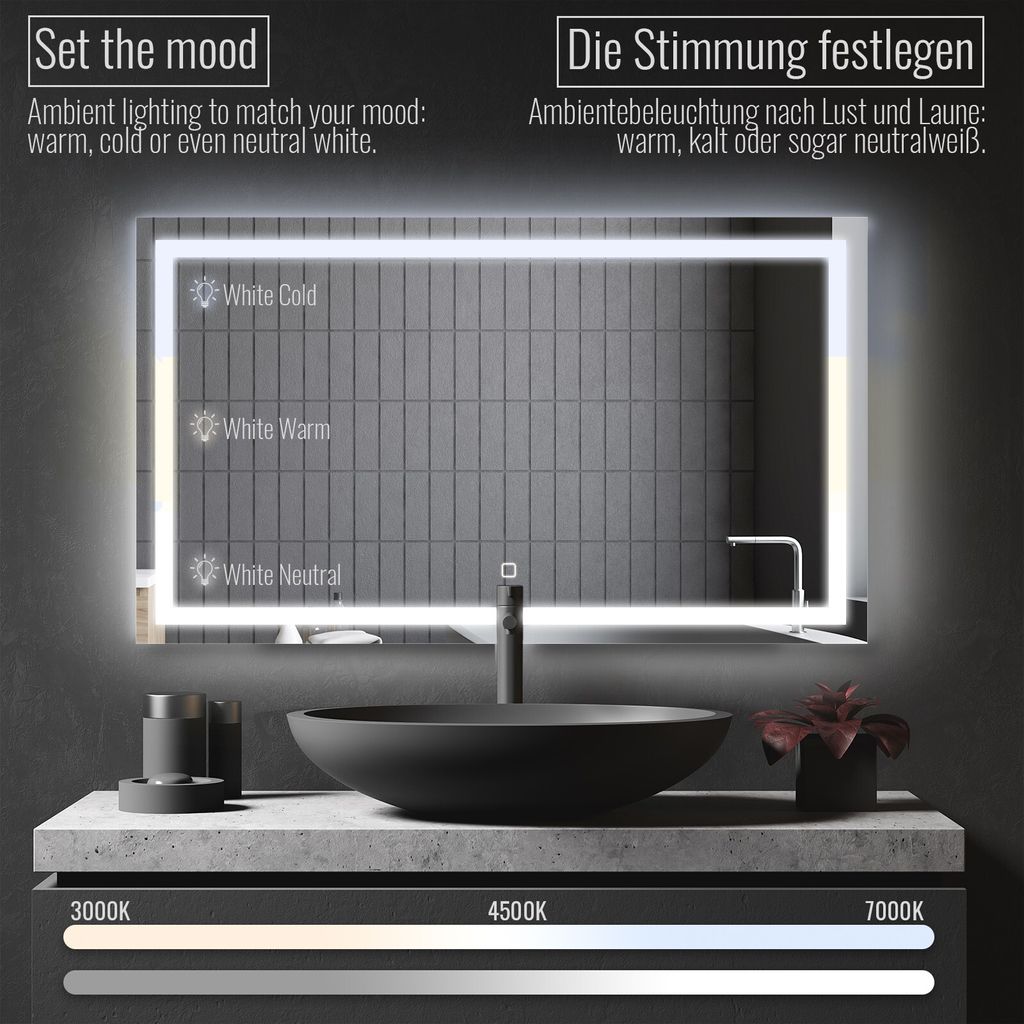 Aquamarin® LED Badspiegel - 120 x 70 cm, Beschlagfrei, Produktbild 5