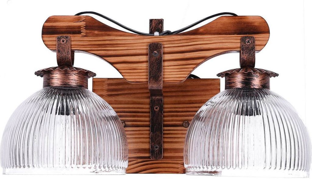 TIBU Wandlampe aus Holz Vintage Wandleuchte Innen Esstisch Wohnzimmer E27 Galge 2 flammig