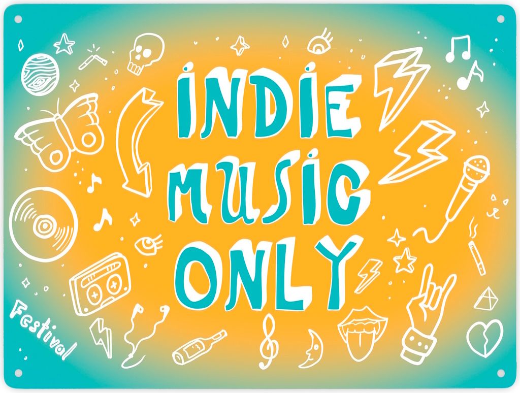 Indie Music Only Metallschild XXL in 28x38 cm für Indiefans und Festivalgänger
