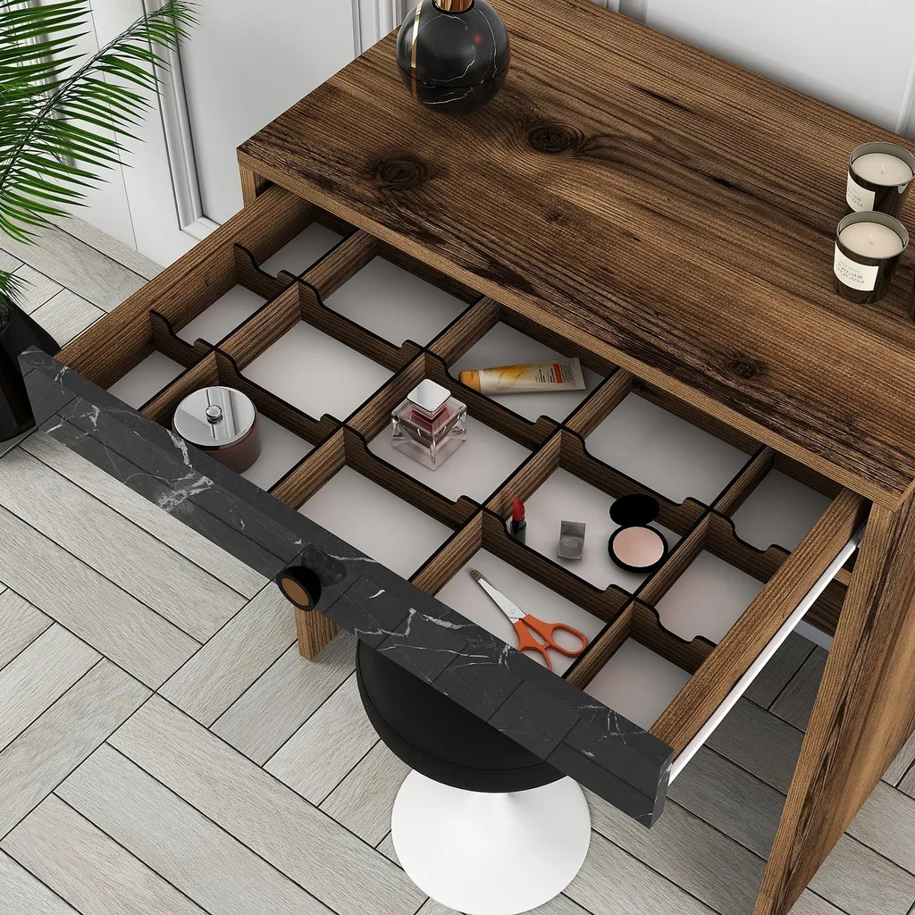 Toeletta Salvaspazio Skye Decor Lisbona 70cm Noce e Marmo Nero - 4