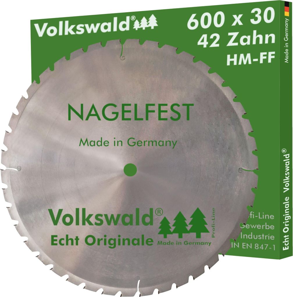 Volkswald HM-Sägeblatt FF 600 x 30 mm Z= 42 Nagelfest Schalholz-tafel Wippsäge Tischkreissäge Brennholzsäge Kreissägeblatt Bauholz Brennhol...