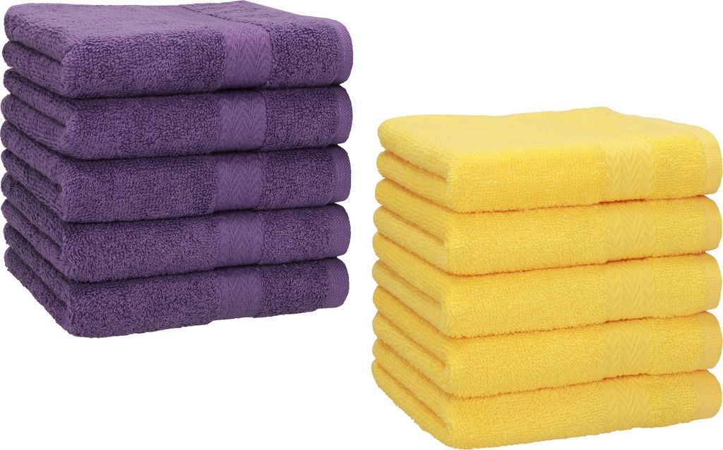 Betz 10 Stück Seiftücher 30x30 cm PREMIUM 100% Baumwolle Farbe: lila und gelb