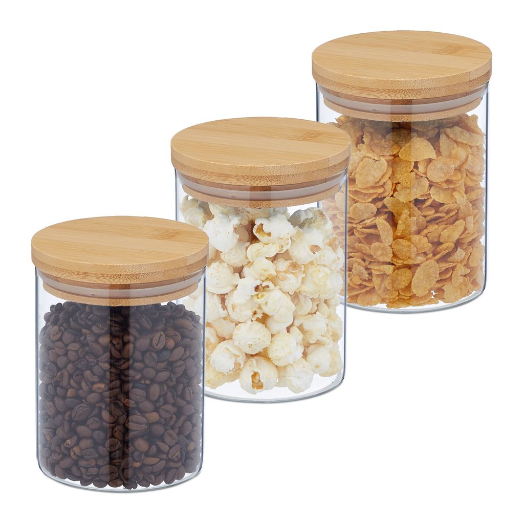 relaxdays 3er Set Vorratsgläser mit Deckel 650 ml