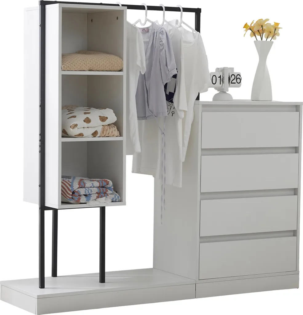 Meuble de rangement polyvalent penderie et commode pour chambre blanc - 10