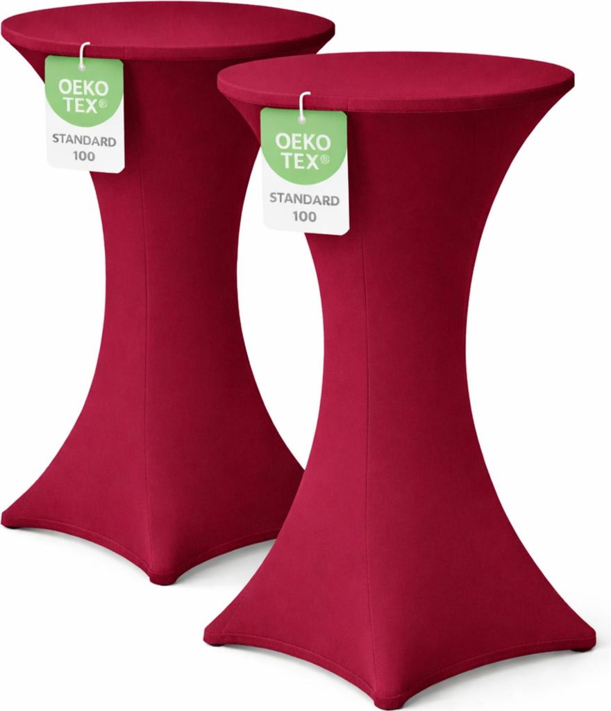 Stehtischhusse für Bistrotisch mit 4 Fußlaschen elastisch Stretch Ø 70-75x110-120 cm Bordeaux (2 Stück)
