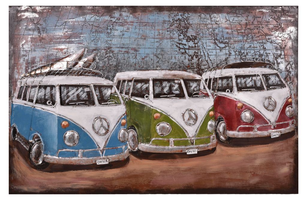 3D-Metallbild 3 Bullis - Stahl Bunt 5x80x120cm | Wandbild Wohnzimmerbild Dekobild Flur Büro