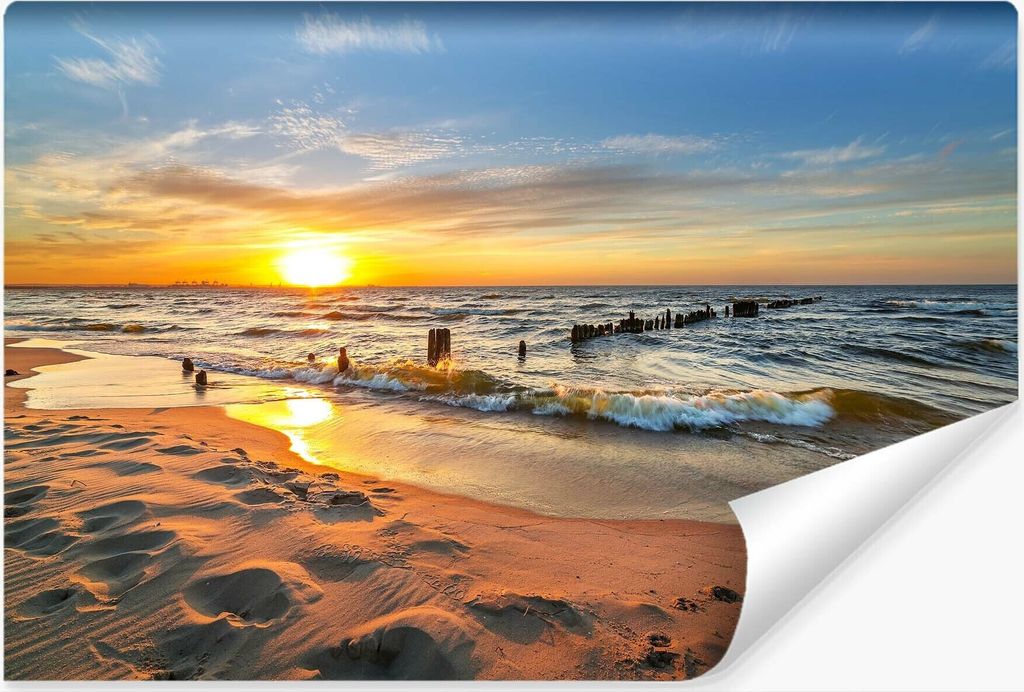 Muralo Selbstklebende Fototapete STRAND Meer Sonnenuntergang Landschaft 3D Br. 208cm x Hö. 146cm