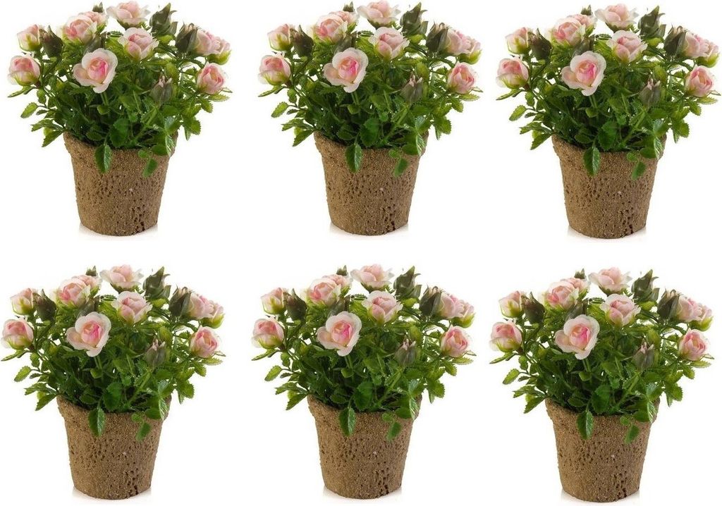 6er Set künstliche Mini Rosen im Topf rosa H. 13cm Topf 7cm Emerald Kunstblumen