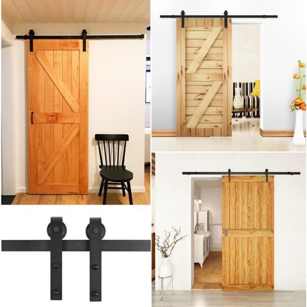 200cm Schiebetürsystem Schiebetürbeschlag Set Holzschiebetür Hängeschiene Flaschenzug Schiebetürsystem