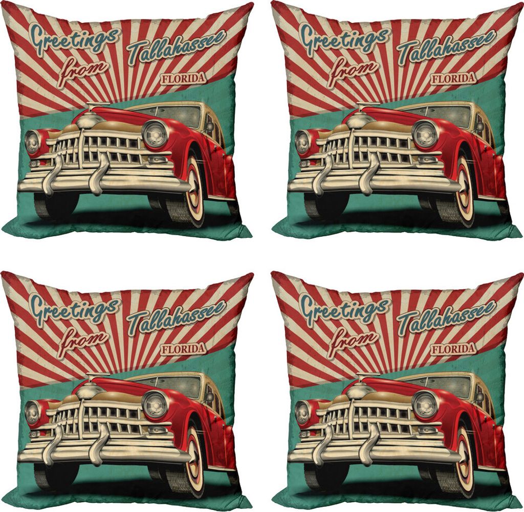 ABAKUHAUS Florida Kissenbezug Set (4 Stück), Grüße Tallahassee, Moderner Doppelseitiger Digitaldruck, 60 cm x 60 cm, Mehrfarbig