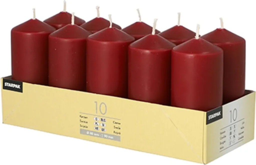 Bougie pilier bordeaux PAPSTAR longue durée lot de 10 pièces déco