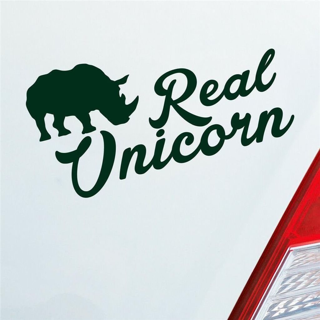 Auto Aufkleber Real Unicorn Nashorn Einhorn KFZ PKW Car 19x10 cm Dunkelgrün Sticker Heckscheibenaufkleber