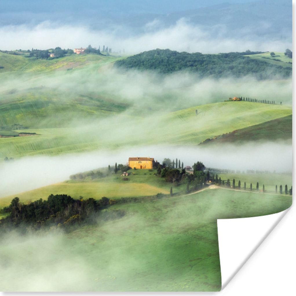 MuchoWow Poster Berg - Nebel - Landschaft - Toskana 100x100 cm - Babyzimmer
