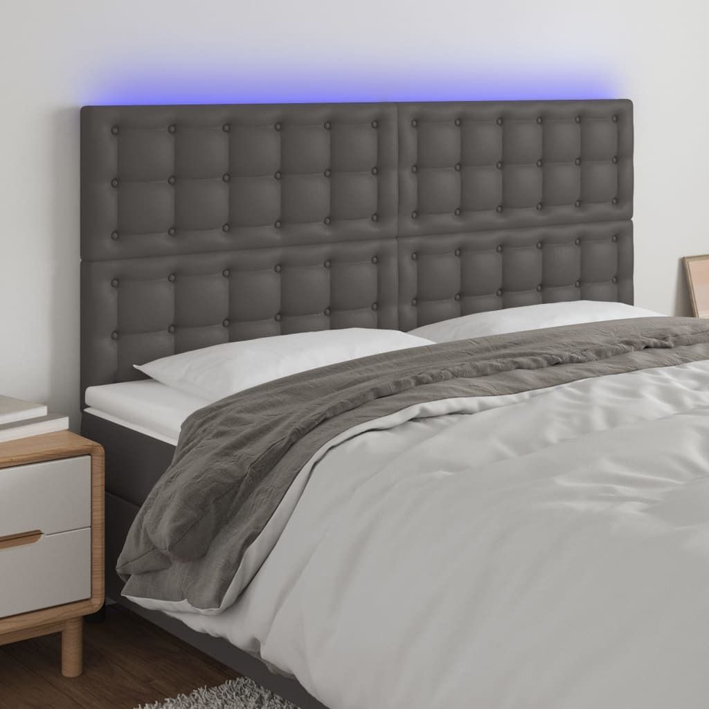"2026 Promotion" LED Kopfteil - fürs Schlafzimmer - Grau 200x5x118/128 cm Kunstleder - Bettkopfteil CC5912