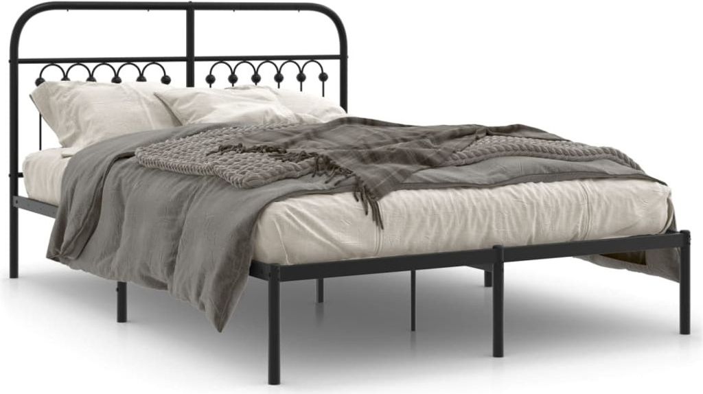 vidaXL Bettgestell mit Kopfteil Metall Schwarz 135x190 cm