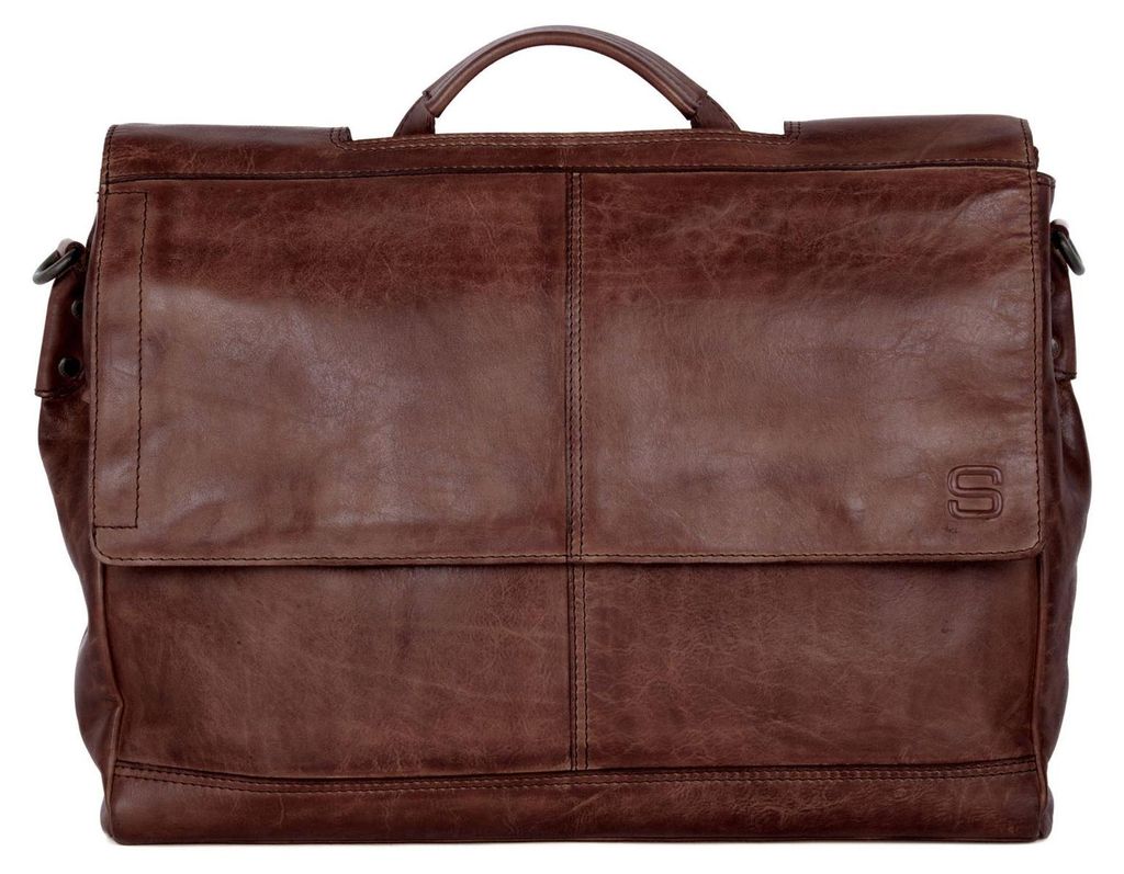 SPIKES & SPARROW Leder Businesstasche Laptoptasche mit Laptopfach Benzo Business Bag 15,6 Dark Brown dunkelbraun
