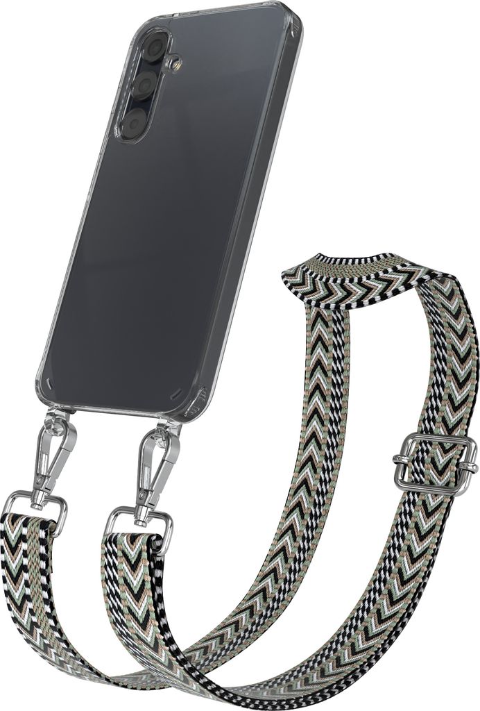 EAZY CASE Handykette - Verstellbarer Trageriemen kompatibel mit Samsung Galaxy A35, Handykordel mit transparenter Silikon-Hülle, Band in Grün