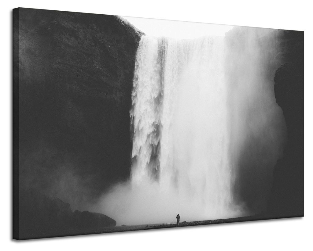 Leinwanddruck Schwarz-Weiß-Wasserfall 120x80 cm