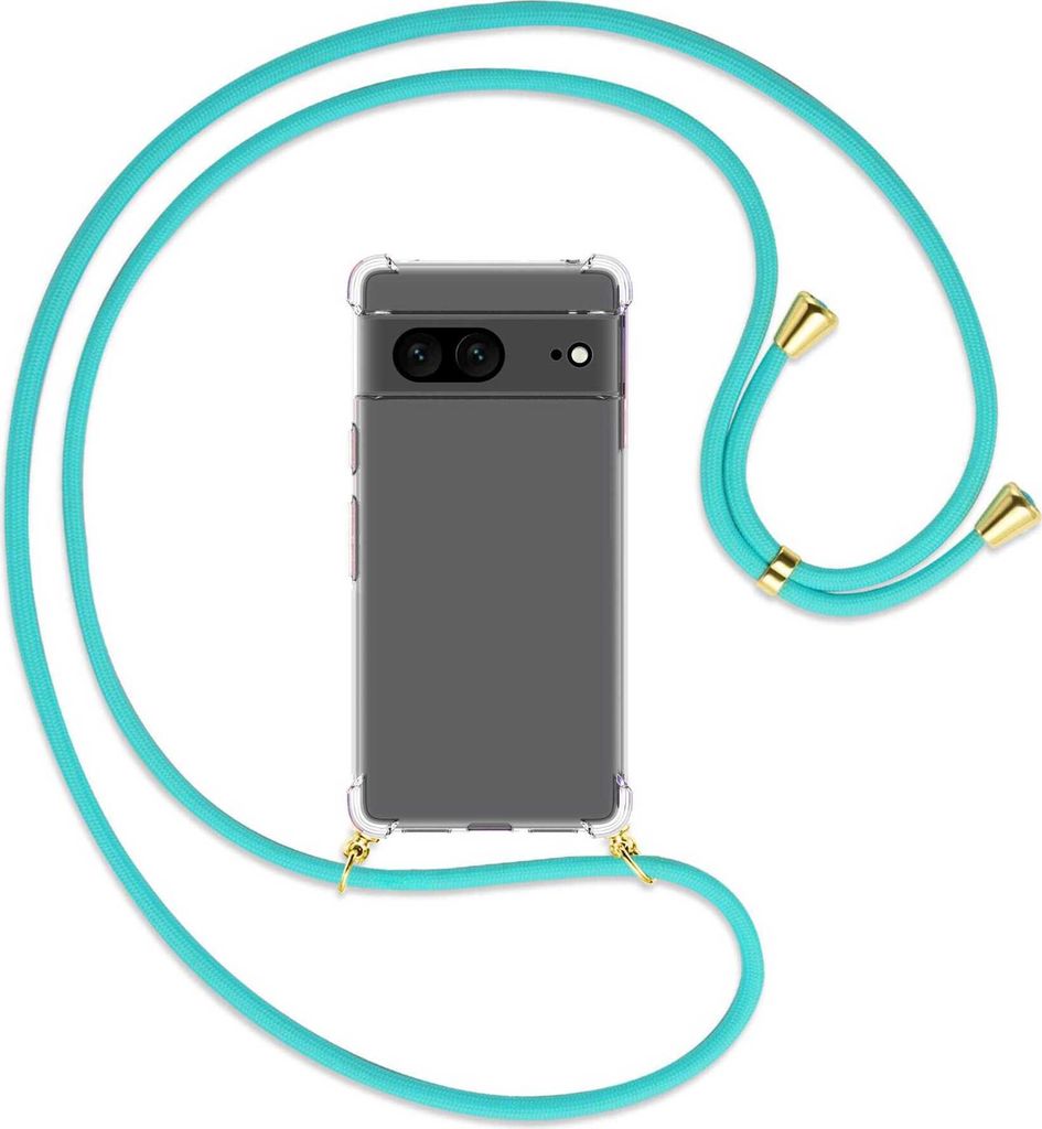 Handykette Backcover-Schutzhülle mit Band (Metall goldfarben) für Google Pixel 7 - türkis
