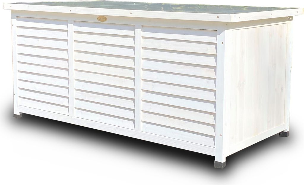 Rijoka Gartenbox aus Holz – Auflagenbox Metall Dach – 380L Produktbild 