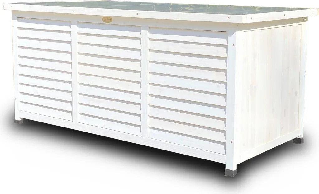 Rangement Jardin Bois Blanc 380L pour Coussins et Outils de Terrasse