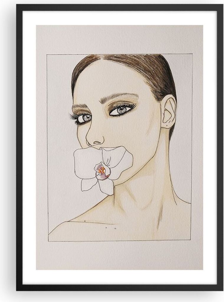 Gerahmtes Poster - Schwarzer Rahmen - Frau Stille Blume - 50x70 cm - Wand Bild - Wanddeko - Wandbilder - Kunstposter - Wandposter - Bilderrahmen - ...