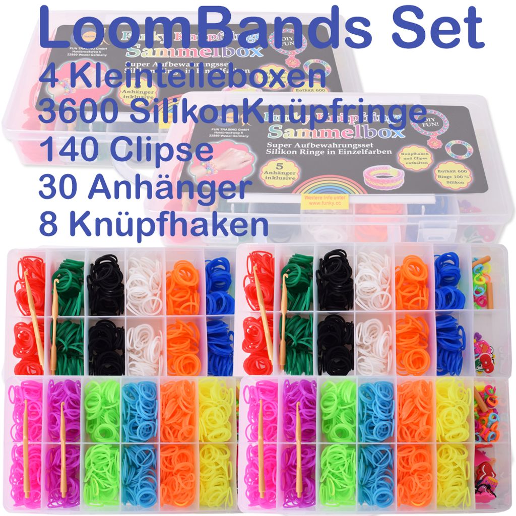 Loom Bänder Kit Plastikbox Loom Bands Set 500 1000 oder 3000 Stk mit Anleitung 