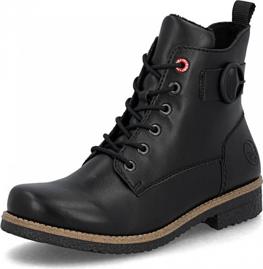 Rieker Damen Stiefelette flacher Schnürstiefel mit Riemen und Schnalle 73520, Größe:41 EU, Farbe:Schwarz