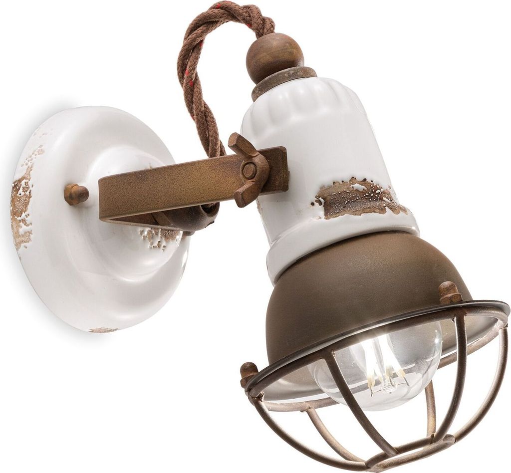 Spot Lampe Metall Keramik E14 verstellbar Weiß Shabby Antik Rostbraun Vintage Keramikleuchte