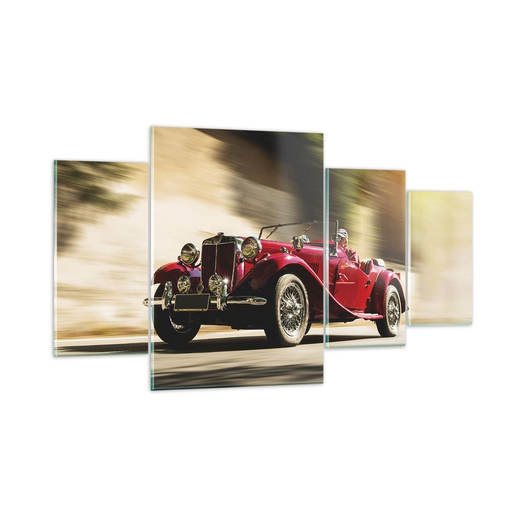 Bilder auf glas - 4 Teile - Mg Rot Auto - 160x90cm - Glasbilder - Wandbilder - Bilder - Kunstdruck - zum Aufhängen bereit - Wanddekoration aus Gla...