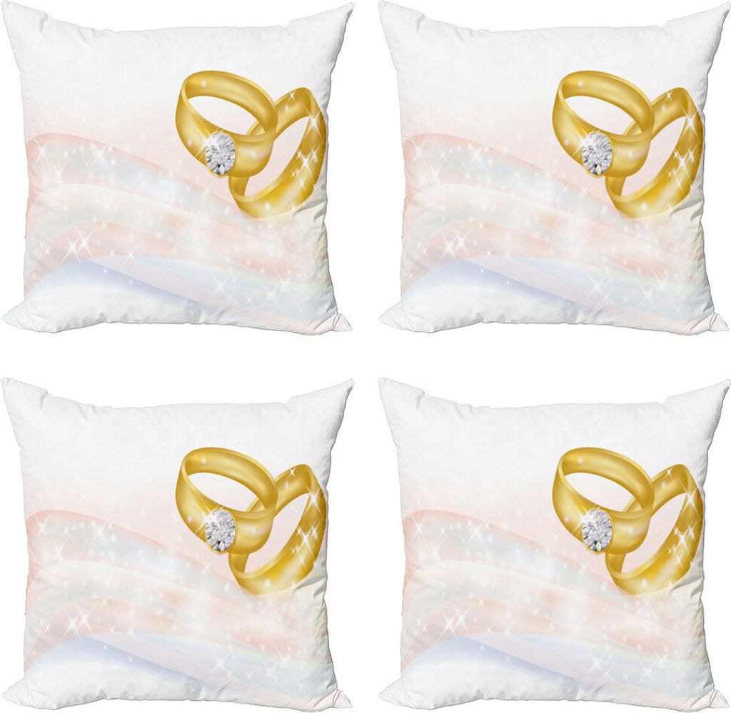 ABAKUHAUS Hochzeit Kissenbezug Set (4 Stück), 2 Ring-Auszug, Moderner Doppelseitiger Digitaldruck, 45 cm x 45 cm, Baby Blue Hellrosa