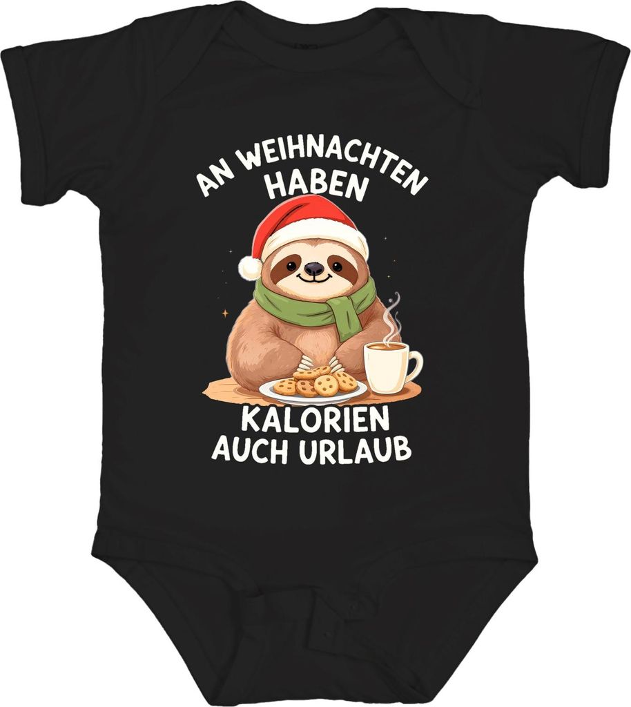 Kalorien haben Urlaub Faultier Weihnachten Plätzchen Geschenk Unisex Baby Body, Schwarz, 6/12