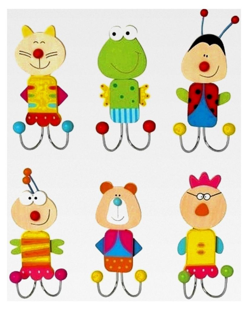 Doppelte Garderobenhaken, 6er-Set, Tiermotive