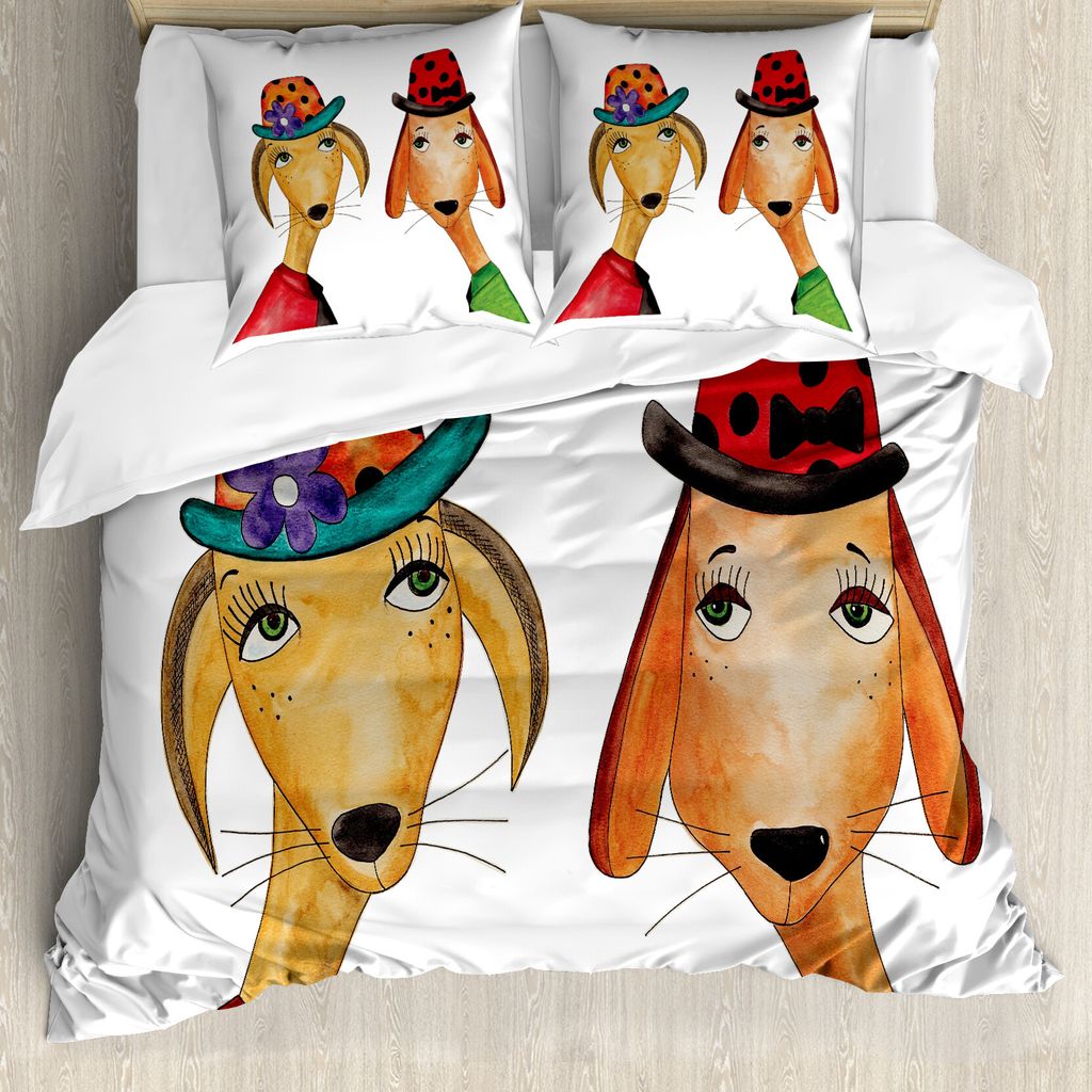 ABAKUHAUS Pudel Bettbezug Set für Einzelbetten, Doodle Stil Lustige Zeichnungen, Milbensicher Allergiker geeignet mit Kissenbezug, 155 cm x 220 cm...