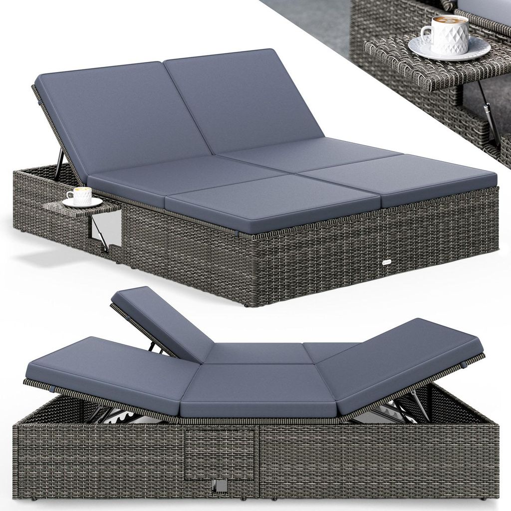 CASARIA® Sonnenliege 2 Personen mit Klapptisch 7cm Auflagen Produktbild 