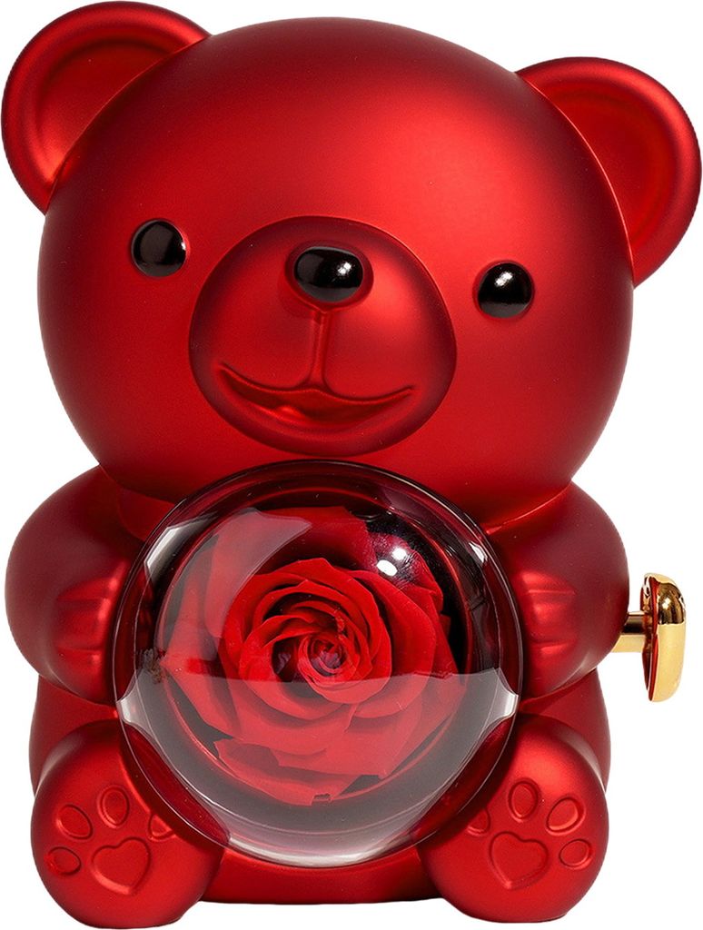 Konservierte Rose, Umarmungsbär, Geschenk mit Herz-Halskette, drehbar, ewiger Blumenbär, Geschenkbox, für Ehefrau, Mutter, Oma, Freundin, Valent...