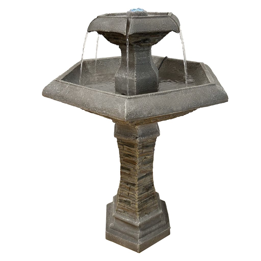 Köhko Hexagon Eleganz Gartenbrunnen mit LED Beleuchtung, Wasserfall, Vogeltränke, Gartendeko, Springbrunnen