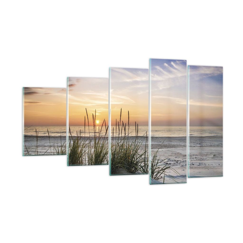 Bilder auf glas - 5 Teile - Westen Sonne Strand - 100x60cm - Glasbilder - Wandbilder - Bilder - zum Aufhängen bereit - Wanddekoration aus Glas - G...