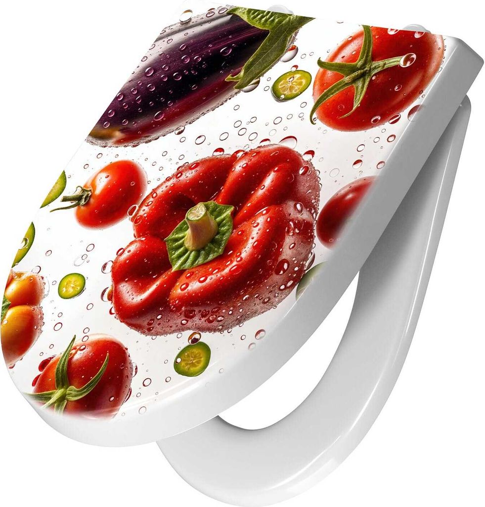 WC-Sitz mit Absenkautomatik, Softclose Scharnier mit Motiv Frisches Gemüsebunt