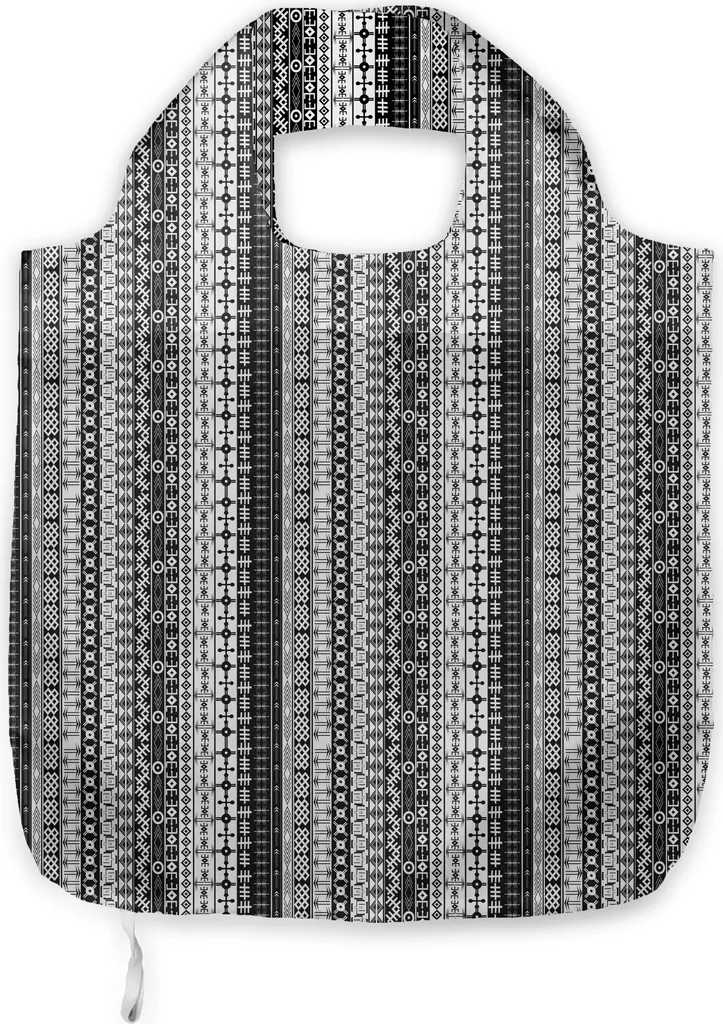 ABAKUHAUS Borsa tote in tessuto primitivo, motivo tribale, pratica borsa per lo shopping di tutti i giorni, bianco e nero