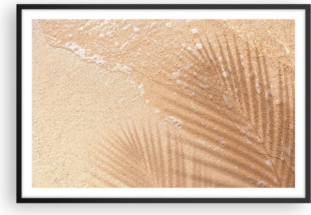 Gerahmtes Poster - Schwarzer Rahmen - Sand Schatten Blätter - 91,5x61 cm - Wand Bild - Wanddeko - Wandbilder - Kunstposter - Wandposter - Bilderra...