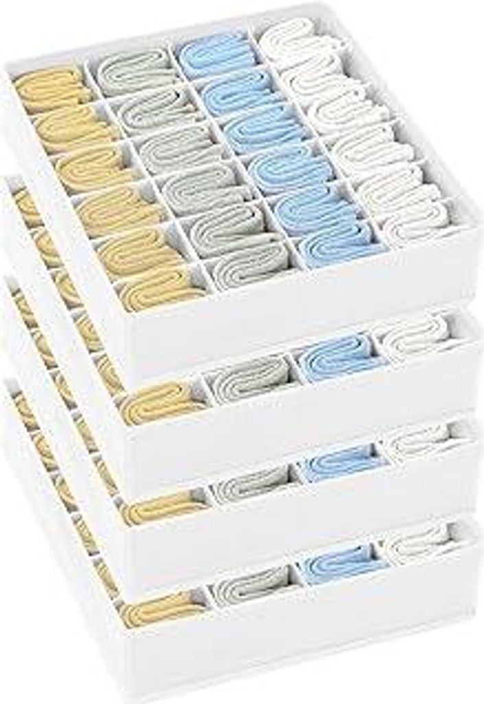 Unterwäsche Socken Organizer - 4er Set Schrank Schubladen-Organizer Kleidung, 96 Fächer (4x24), Ordnungssystem Kleiderschrank, Aufbewahrungsbox f...